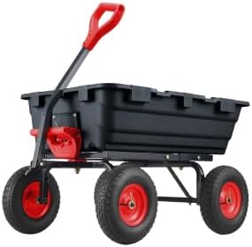 Generic Heavy Duty Garden Dump Cart, 800 Lbs Capacity Poly Utility Cart with 10in Pneumatic Tires & Rotating Handle for Yard, Garden, Lawn