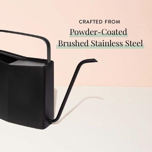 Modern Sprout Brass Finish Plant Watering Can - Long Spout Stainless Steel Vessel for Outdoor & Indoor Plants - Rust Resistant 3L Capacity - Garden Accessory for Houseplants & Decorative Use (Black)