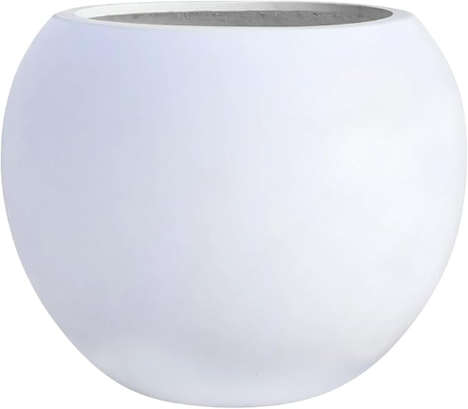 12.8" H x 16" D Globo Fiberstone Round Planter with Drainage Hole, Weather Resistant, Smooth Finish, Planters for Indoor Plants & Outdoor, 2 Extra Coco Mats (White, 10.7" Pot Opening)