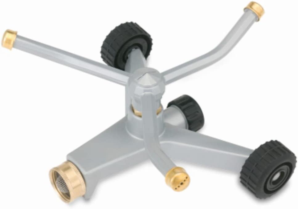 Rocky Mountain Goods Metal 3 Arm Sprinkler with Wheels Base - Twirling Full Circle Lawn Sprinkler - Stable Base with Easy to Move Rolling - Up to 45’ in Diameter - Solid Metal Construction