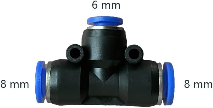 5 Pcs 8mm x 6mm x 8mm Pneumatic T Shaped 3 Way Tube Reducer Connector,Quick Push to Connect Tee Fitting