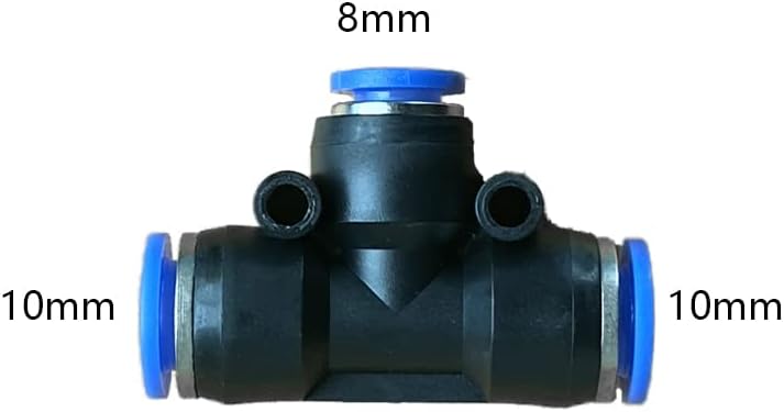 5 Pcs 10mm x 8mm x 10mm Pneumatic T Shaped 3 Way Tube Reducer Connector,Quick Push to Connect Tee Fitting