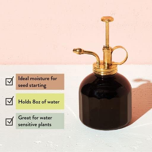 Modern Sprout Plant Mister, 8 oz Indoor Watering Can, Aesthetic Plant Sprayer & Water Mister Spray Bottle, Garden Watering Can for Seed Starting, Vintage-Inspired Gift for Green Lovers - Black