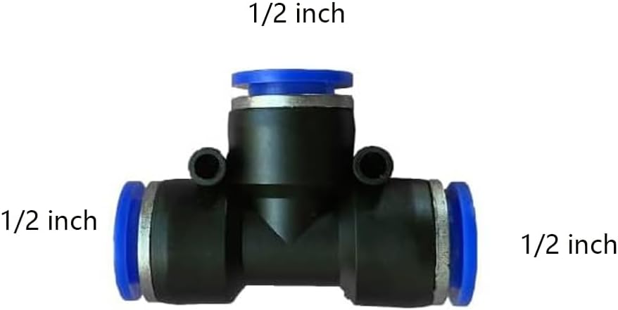 5 Pcs 1/2" x 1/2" x 1/2" Pneumatic T Shaped 3 Way Tube Reducer Connector, Quick Push to Connect Tee Fitting