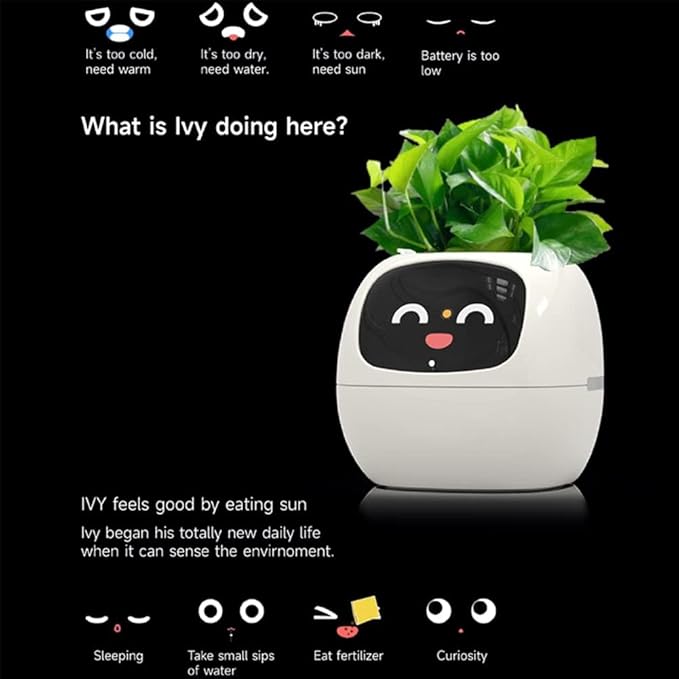 Smart Flowerpots,Smart Pet Planter,Ai Planter,Intelligent Flowerpots,Multiple Expressions,7 Smart Sensors, and Ai Chips Make Raising Plants Easy and Fun for Living Room,Plant-Free(White