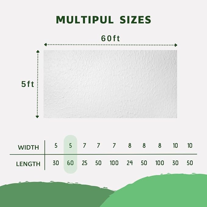 Plant Freeze Protection Cover, 5x60ft Frost Cloth Winter Garden Blanket, Floating Row Cover for Cold Weather and Shade, Perfect for Outdoor Vegetables, Trees, Greenhouse