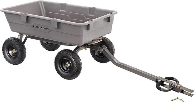 Gorilla Carts Heavy-Duty Poly Dump Cart, 5 Cu Ft Tub, 800 lb Haul Capacity, Gray – Towable Utility Wagon with Quick-Release Dumping & Pneumatic Tires for Yard, Landscaping and Gardening