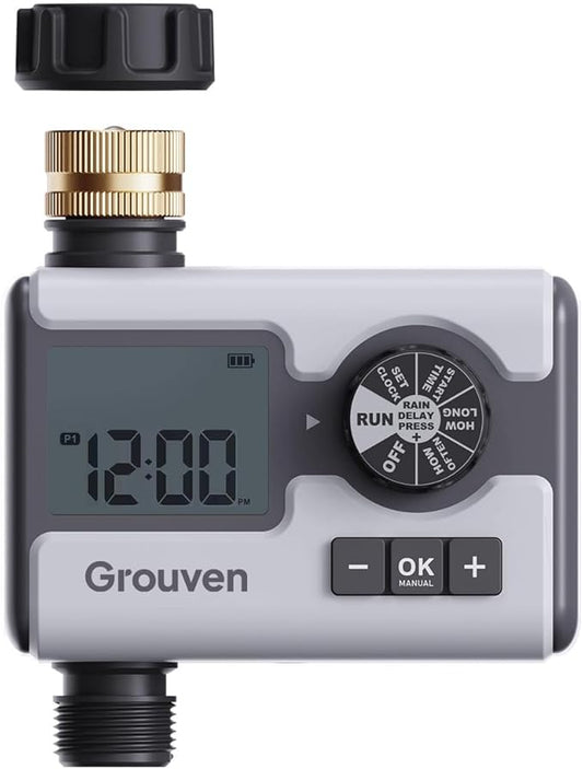 Programmable Garden Sprinkler Timer – Digital Hose Faucet Watering Controller with Brass Inlet, Rain Delay & Manual Mode – Automatic Irrigation System for Lawn & Outdoor Plants
