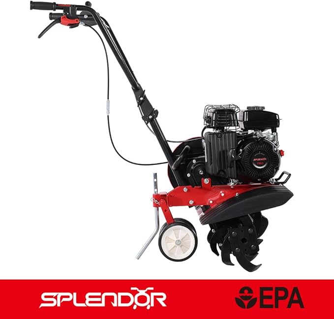 SPLENDOR 4-Cycle Gas Powered Tiller 79cc with Handle and Width Adjustable 24in