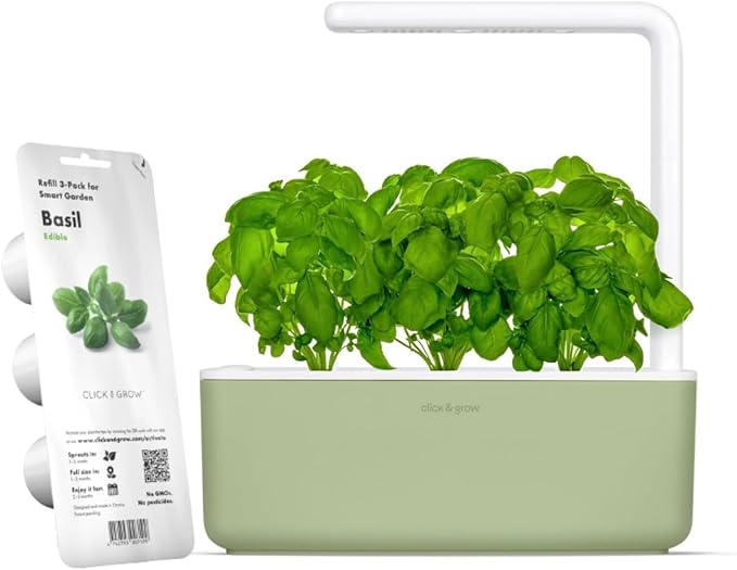 Click & Grow Indoor Herb Garden Kit with Grow Light | Smart Garden for Home Kitchen Windowsill | Easier Than Hydroponics Growing System | Vegetable Gardening Starter (3 Basil Pods Included), Sage
