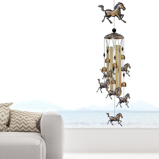 Bronze Horses Wind Chimes Decor, Mobile Blessing Wind Bells Decorate, Sympathy Wind Catcher, Memorial Gifts for Mom,Grandma,Woman (/Outside/Indoor/Home/Room/Porch/Yard/Garden Decoration)
