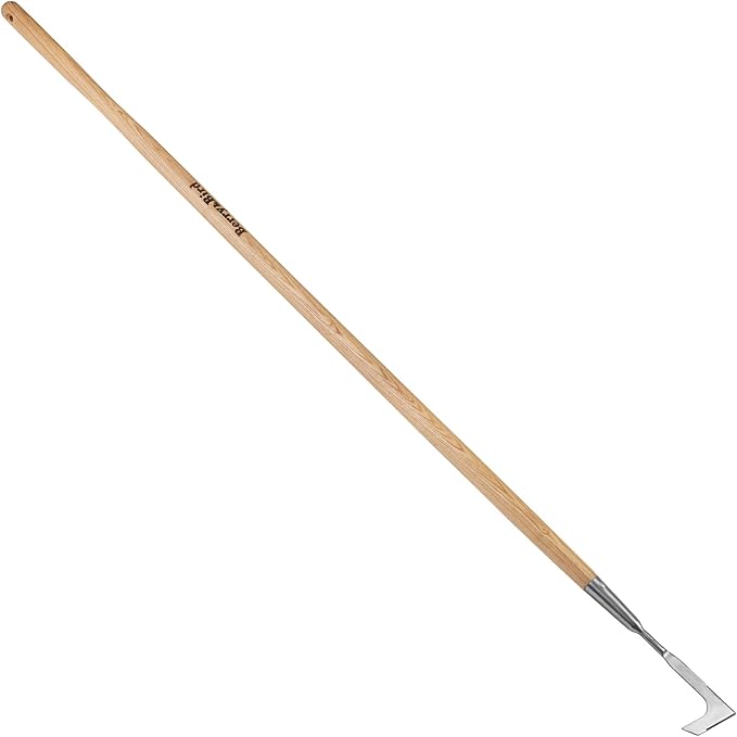 Berry&Bird 63'' Long Handle Crevice Weeding Tool, Stainless Steel Crack Weeder Crevice Weeding Sickle Tool, L-Shaped Manual Weeder Puller for Garden, Lawn, Yard, Side-Walk, Narrow & Wall Gaps