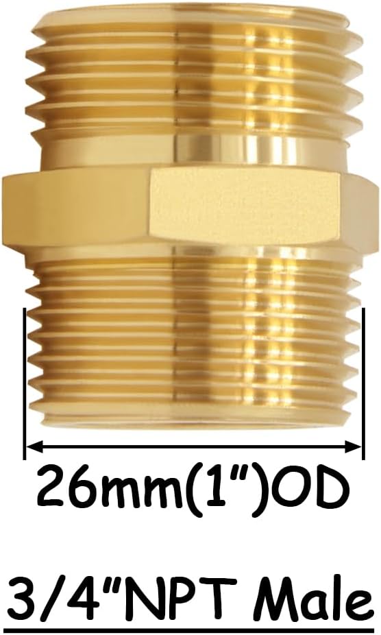 2PCS Brass Garden Hose Adapter 3/4"GHT Male to 3/4"NPT Male Thread Reducer Water Hose Nipple Reducing Convert Pipe Fittings Connector