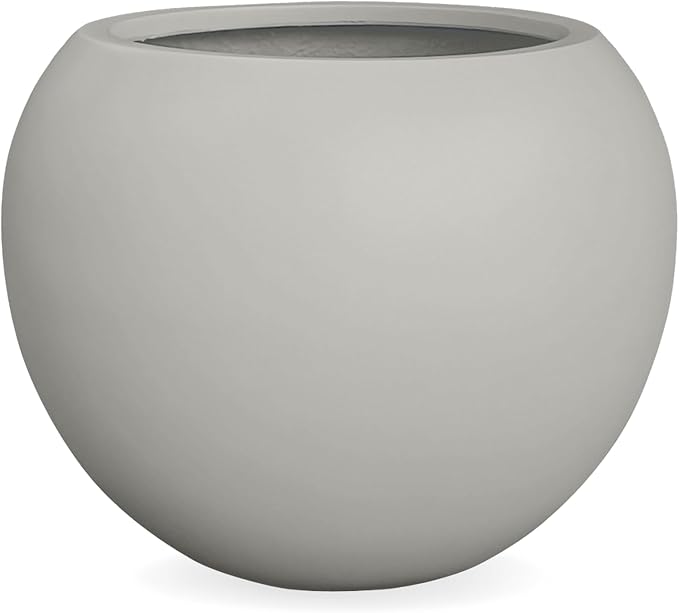 Globo Large Fiberstone Plant Pot, Large Planters for Indoor Plants, Outdoor Planters for Porch (Light French Gray, 20" D x 16" H)