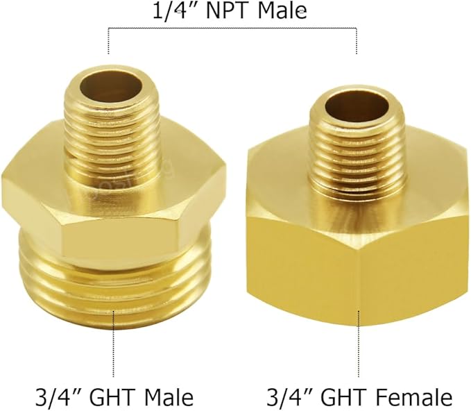 Hooshing Garden Hose Adapter 1/4" NPT to 3/4" GHT Thread Brass Garden Hose to Pipe Fittings Connectors with Washers