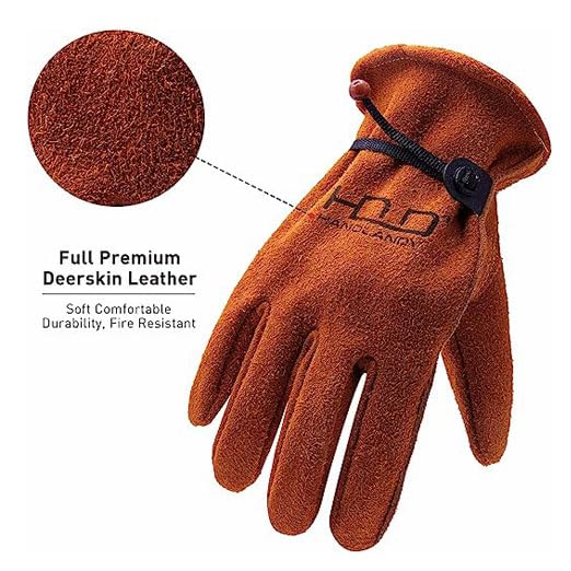 HLDD HANDLANDY 2 Pairs Cowhide Leather Work Gloves with Reinforced Palm for Men & Women (Brown-12pairs, Medium (Pack of 12))