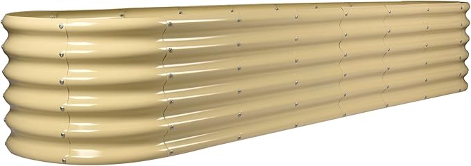 Land Guard 8×2×1.5ft Galvanized Raised Garden Bed Kit, Raised Garden Boxes Outdoor, Oval Metal Raised Garden Beds for Vegetables, Cream Yellow