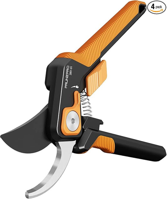 PrunePro Pruning Shears for Gardening Professional Bypass Hand Pruner Stainless Steel Sharp Blade Garden Scissors Plant Flower Garden Clipper Orange 4 Pack
