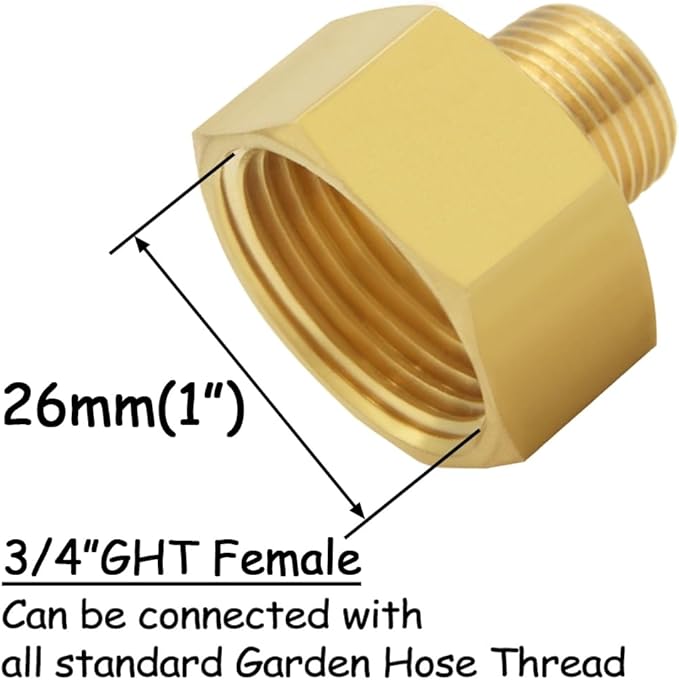 Brass Garden Hose Adapter 3/4" GHT Female to 3/8" NPT Male Thread Reducer Water Hose Nipple Reducing Convert Pipe Fittings Connector (Pack of 2)
