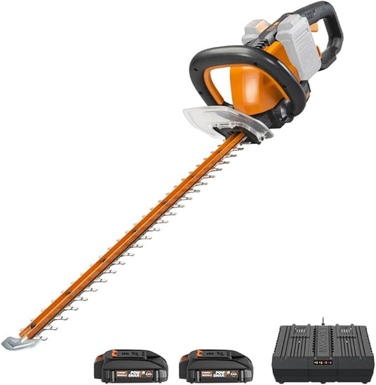 WORX WG284.1 26" 40V Cordless Hedge Trimmer, Electric Hedge Trimmer with Dual-Action Blades, Brushless Bush Trimmer with 180° Rotating Handle, 2 Batteries & Charger Included