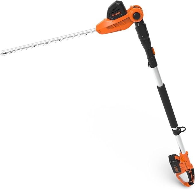 GARCARE Hedge Trimmers Cordless with Battery - Pole Hedge Trimmer with 20V 4.0Ah Li-Ion Battery & Quick Charger, 450mm Laser Cut Blade