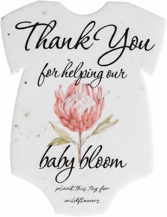 Onesie Seed Paper – 15 Protea Baby Shower Favors for Guests with Wildflower Seeds, Writable & Plantable, Baby Shower Gifts for Guest
