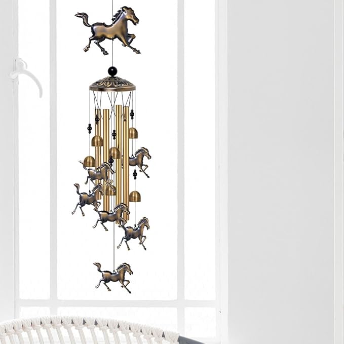 Bronze Horses Wind Chimes Decor, Mobile Blessing Wind Bells Decorate, Sympathy Wind Catcher, Memorial Gifts for Mom,Grandma,Woman (/Outside/Indoor/Home/Room/Porch/Yard/Garden Decoration)