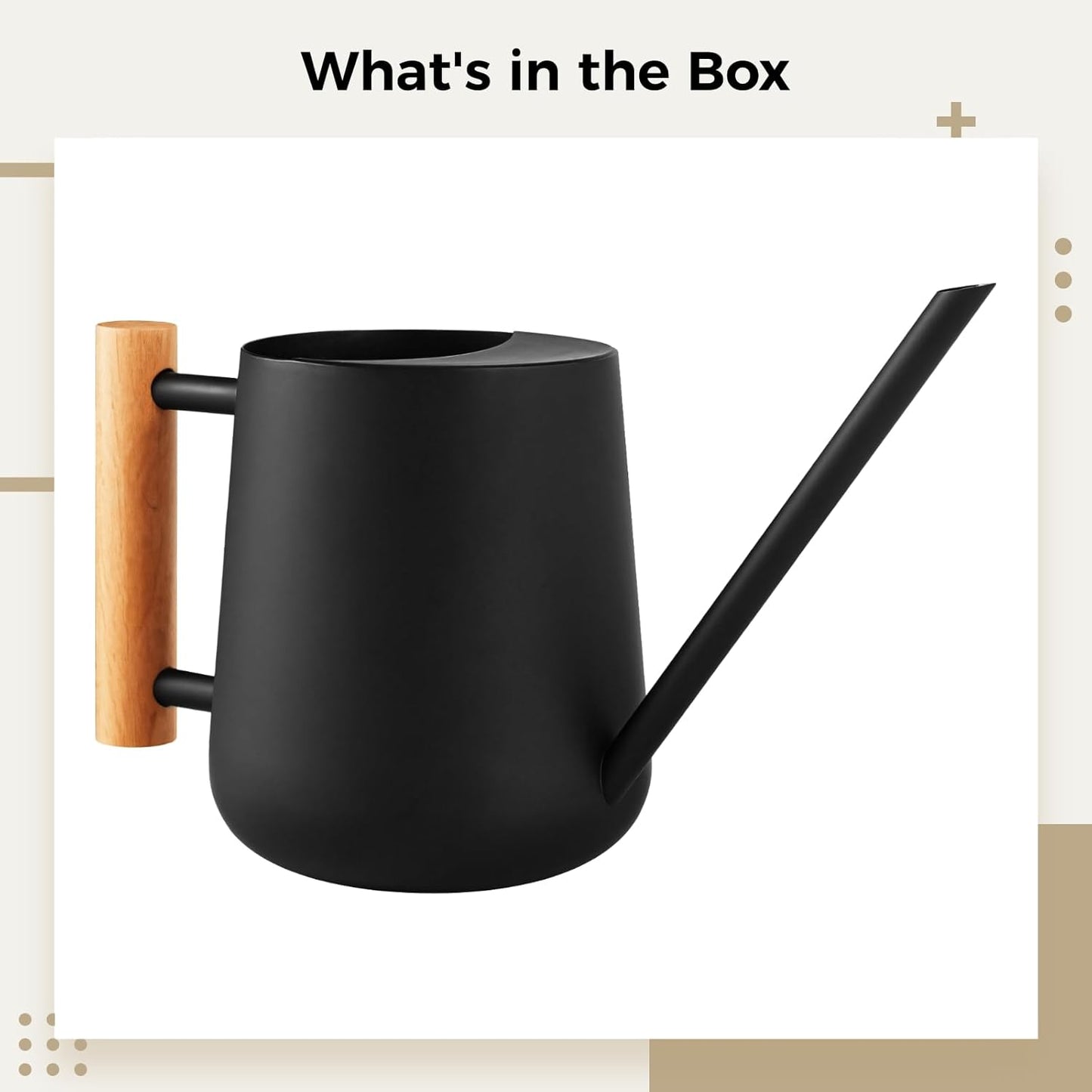 Stainless Steel Watering Can with Long Spout, 34 oz Bonsai Watering Can with Wood Handle for Potted Plants, Black Matte Finish