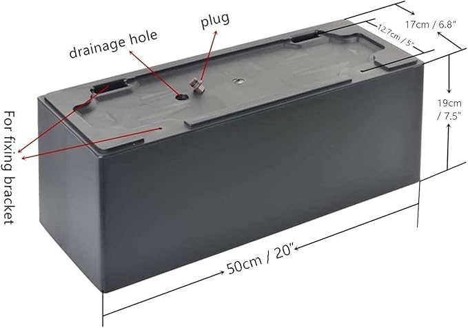 GardenBasix Self Watering Planter Pots 7.5 x 20 inch Indoor Outdoor Home Garden Herb Flower Pot for Hanging Railing Balcony Tabletop (Black,7.5''x 20'')