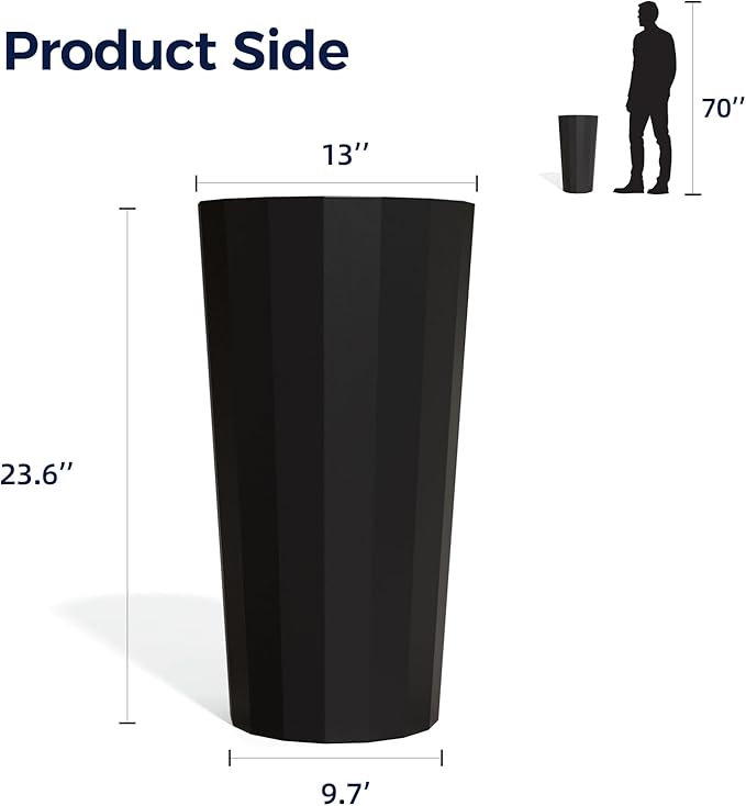 23.6" Tall Planters for Outdoor Plants, Large Outdoor Planters for Porch Decor with Drainage Hole, Wide Stripe Design Flower Pots Fits Indoor Plants Patio/Garden, Plastic Black (2 Pack)