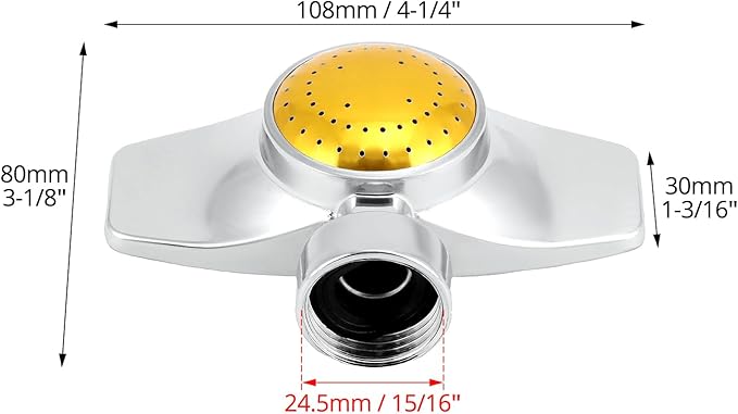 QWORK 2 Pack 360 Degree Metal Spot Sprinkler, Heavy-Duty Circular Design with Adjustable Water Flow, Up to 30-Feet Coverage for Lawns, Gardens & More
