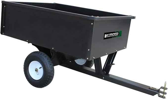 Yard Commander - 400LB Heavy Duty Tow Behind ATV Trailer Steel Dump Cart - 10-Cubic Feet Capacity - Garden Utility Trailer - Trailers with Removable Tailgate for Riding Lawn Mower Tractor