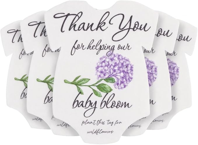 Onesie Seed Paper – 5 Hydrangea Baby Shower Favors for Guests with Wildflower Seeds, Writable & Plantable, Baby Shower Gifts for Guest