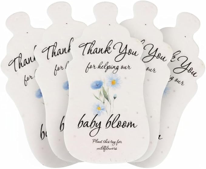 Baby Bottle Shaped Seed Paper – 5 Blue Baby Shower Favors for Guests with Wildflower Seeds, Writable & Plantable, Gender Reveal, Birthday Gifts for Guest