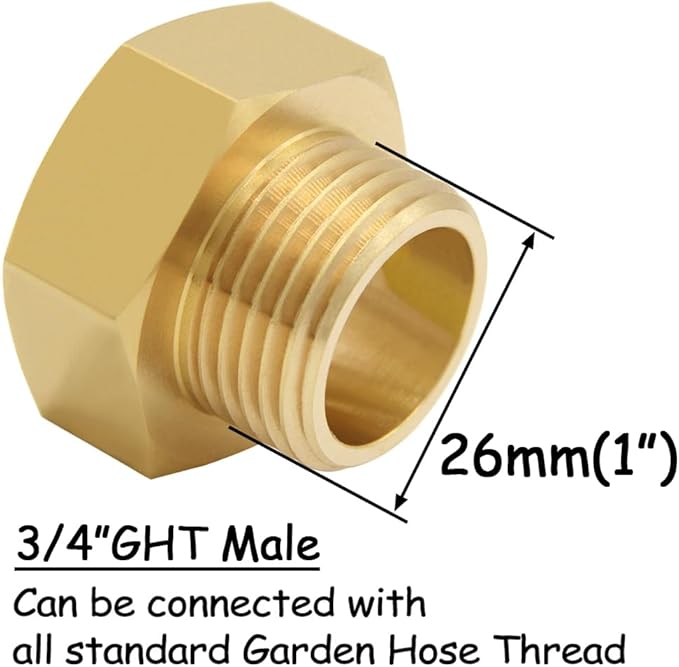 Brass Garden Hose Adapter 3/4"GHT Male to 1"NPT Female Thread Reducer Water Hose Nipple Reducing Convert Pipe Fittings Connector