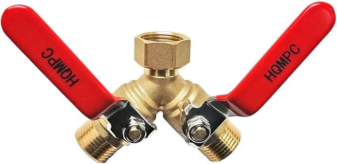 HQMPC Garden Hose Y Valve Hose Splitter Brass Hose Splitter With Stainless Steel Long Handle Brass Y Valve Water Garden Hose Adapter 2 Way Y Valve 3/4" GHT Thread