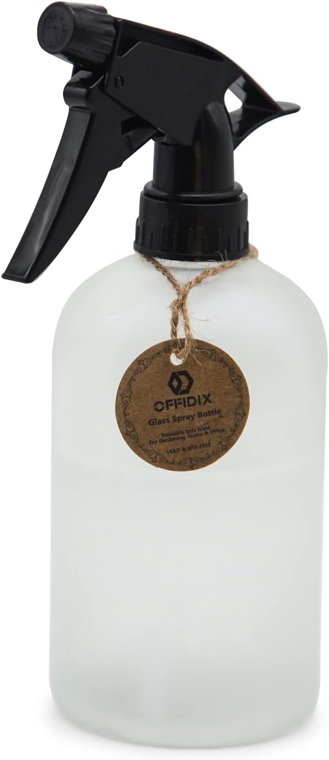 OFFIDIX Glass Spray Bottle,Plant Mister,Pressure Watering Can,Water Spray Bottle with Adjustable Nozzle,0.43L/15.17oz Handheld Spray Bottles for Outdoor Indoor Garden,Cleaning Solutions(Frosted Clear)