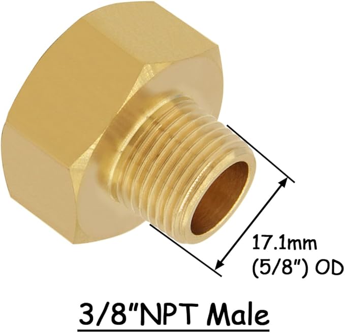 Brass Garden Hose Adapter 3/4" GHT Female to 3/8" NPT Male Thread Reducer Water Hose Nipple Reducing Convert Pipe Fittings Connector (Pack of 2)