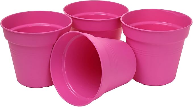 Mintra Home Garden Pots 4pk - Flowers, Herbs, Plants, Indoor, Outdoor, Colorful, Wholesale, Bulk (Fuchsia, 17cm Diameter (6.6in))