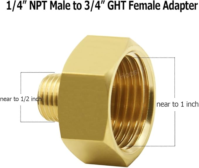Hooshing Garden Hose Adapter 1/4" NPT to 3/4" GHT Thread Brass Garden Hose to Pipe Fittings Connectors with Washers
