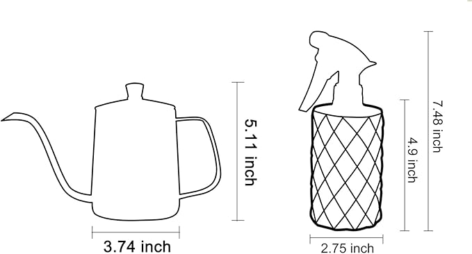 OFFIDIX Watering Can for Indoor Plants,Long Spout Metal Stainless Steel 21 oz/600 ml Watering Can with 14 oz/400ml Glass Plant Mister Spray Bottle for Plant Bonsai