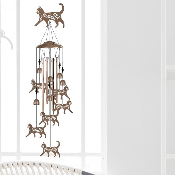 Outdoor Cats Wind Chimes Decor, Portable Mobile Wind Catcher, Sympathy Wind Bells, Memorial Gifts for Mom, Housewarming, Blessing WindChimes(Outside/Indoor/Home/Room/Porch/Yard/Tree/Garden Decorate)