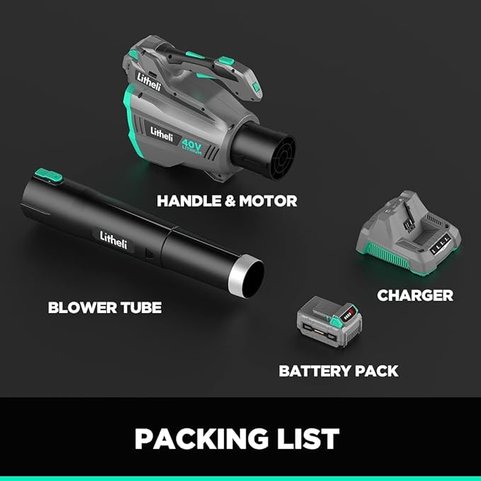 Litheli Cordless Leaf Blower 40V, Battery Leaf Blowers for Lawn Care, with Brushless Motor, Axial Blower for Blowing Leaf, Dust, Snow, Debris, with 2.5Ah Battery & Charger Included