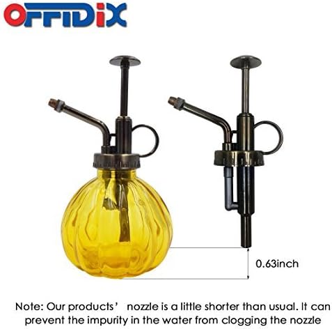 OFFIDIX Yellow Glass Watering Can Indoor, 6.3" Tall Vintage Style with Bronze Plastic Top Pump One Hand Spray Bottle