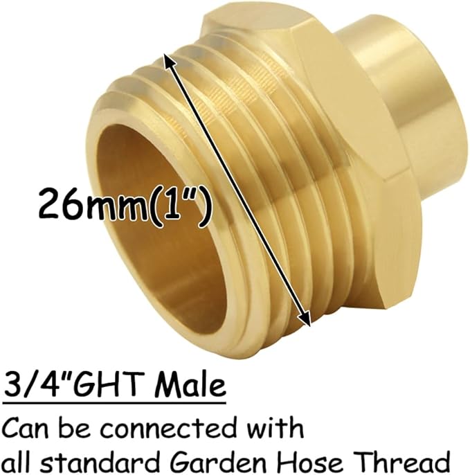 2PCS Brass Garden Hose Adapter 3/4"GHT Male to 1/4"NPT Female Thread Reducer Water Hose Nipple Reducing Convert Pipe Fittings Connector