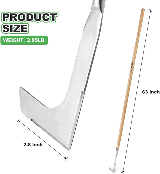 Berry&Bird 63'' Long Handle Crevice Weeding Tool, Stainless Steel Crack Weeder Crevice Weeding Sickle Tool, L-Shaped Manual Weeder Puller for Garden, Lawn, Yard, Side-Walk, Narrow & Wall Gaps