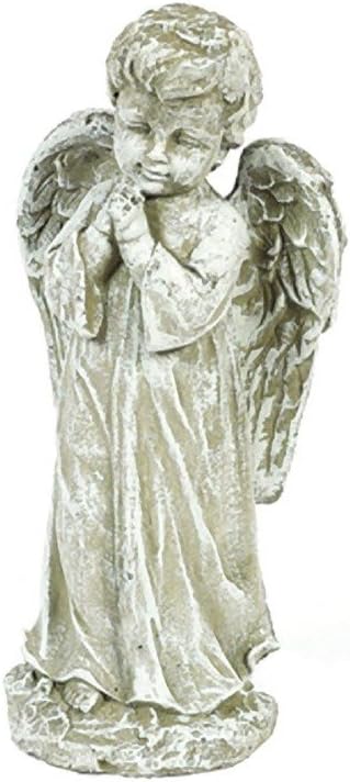 Solid Rock Stoneworks Innocence Angel Stone Statue 13in Tall Decorative Sculpture Marble Tone Color
