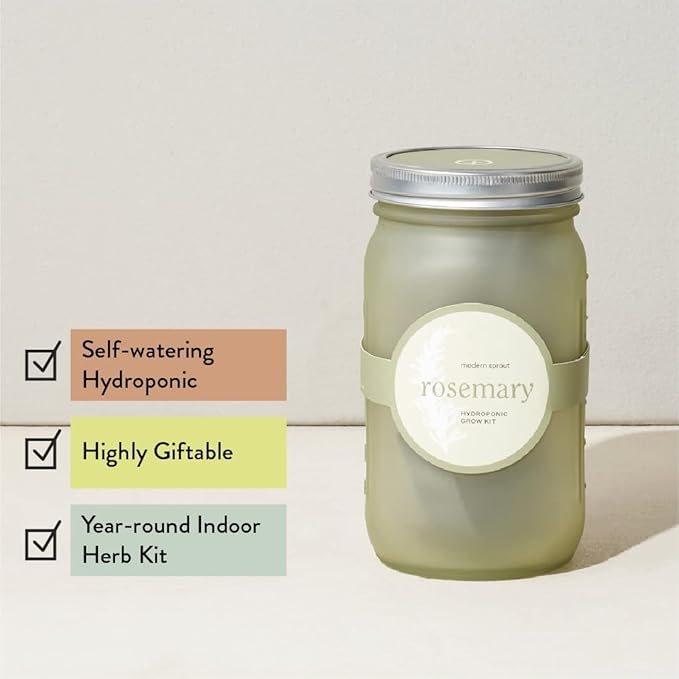 Modern Sprout Glass Jar Grow Set, Indoor Herb Garden, Seed Starter Set, Organic, Non-GMO, Rosemary