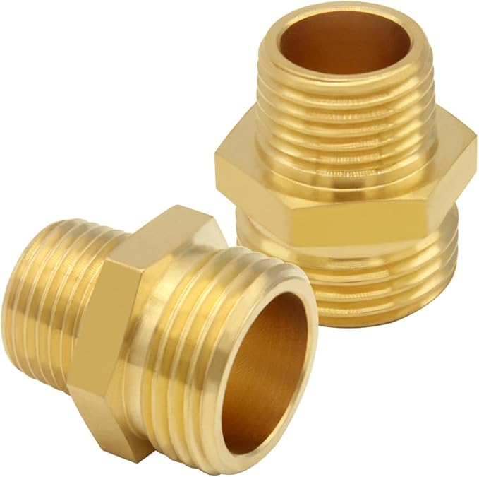 2PCS Brass Garden Hose Adapter 3/4"GHT Male to 1/2"NPT Male Thread Reducer Water Hose Nipple Reducing Convert Pipe Fittings Connector