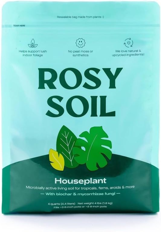 Rosy Soil Indoor Potting Soil for House Plants - Organic Potting Soil Mix for Indoor Plants - Enriched w/Root-Boosting Biochar for Foliage Plants, Flowers, Herbs - Peat Free, Less Prone to Gnats - 8qt
